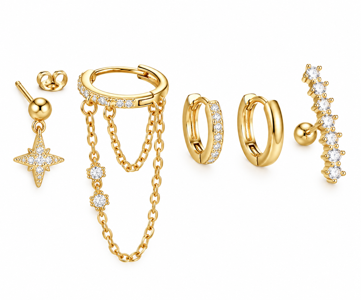 Shiny gold earring set