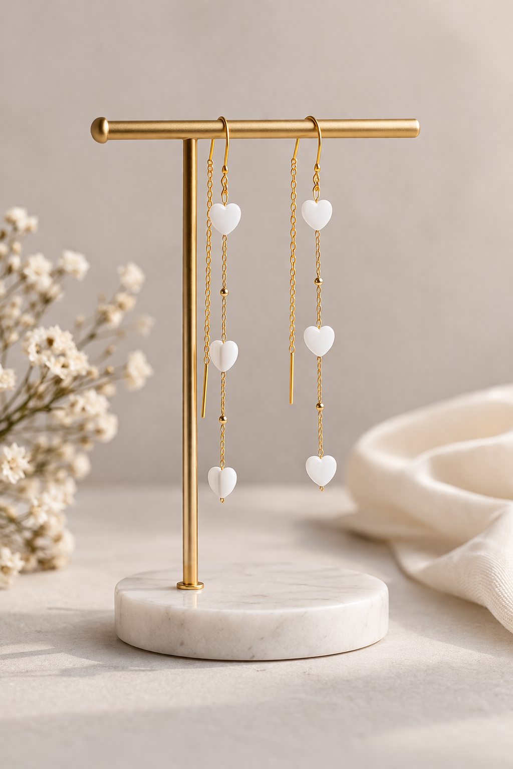 2 Sides White Hearts Earrings